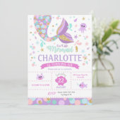 Kleine Zeemeermin Verjaardagsuitnodiging Onder Het Kaart (Staand voorkant)