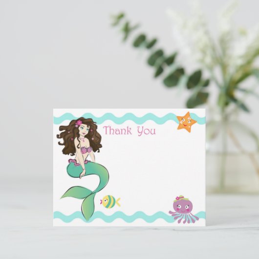 Kleine zeemeerminikaart 2 bedankkaart (Staand voorkant)