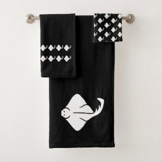 Kleine zeilboot badkamer zwart wit handdoekenset bad handdoek