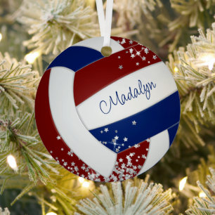 Kleine zilveren sterren accent maroon blauw volley metalen ornament