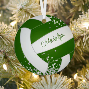 Kleine zilveren sterren groene meisjes volleybal k metalen ornament