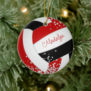 Kleine zilveren sterren rood zwart volleybal meisj keramisch ornament