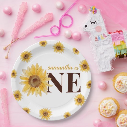 Kleine zonnesbloem 1ste verjaardag papieren bordje (Feest)