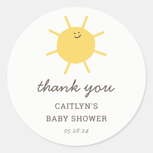 Kleine Zonneschijn Baby Shower Bedankt Ronde Sticker (Voorkant)