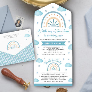 Kleine Zonneschijn Blauwe Boho Regenboog Baby Show All In One Uitnodiging