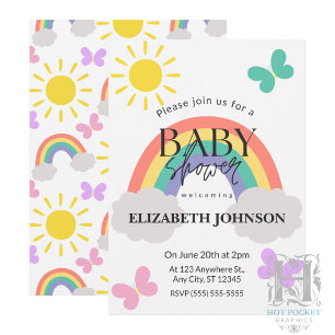 Kleine Zonneschijn & Regenbogen Baby Shower Uitnod Kaart
