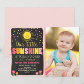 Kleine zonneschijn Verjaardag uitnodiging Roze Gou (Voorkant / Achterkant)