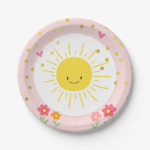 Kleine zonnige papieren Borden Birthday Girl Pink Bordje