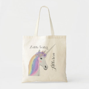 Kleine zuster Unicorn Rainbow Flowers Fantasy Tote Bag