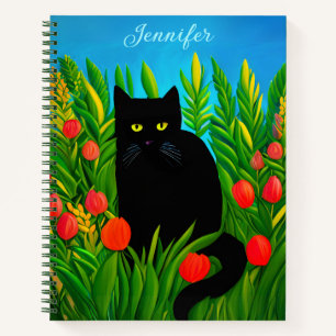 Kleine zwarte kat in een Tulip Garden Journal Notitieboek