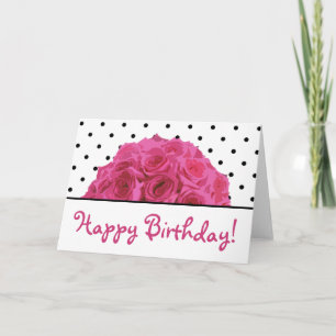 Kleine Zwarte Polka Dots / Roze Rozen Verjaardag K Kaart