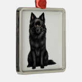 KLEINE ZWARTE SCHIPPERKE PUPPY HOND METALEN ORNAMENT (Rechts)