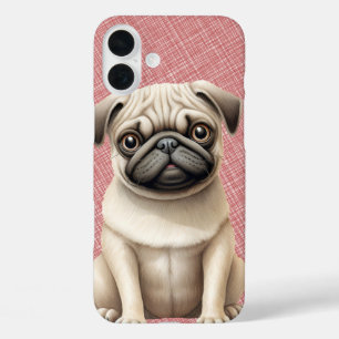 KLEINE ZWARTE & TAN PUG PUPPY HOND iPhone 16 PLUS HOESJE