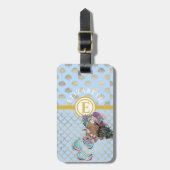 Kleine zwarte zeemannen blauw schaaltje Monogram m Bagagelabel (Voorkant verticaal)