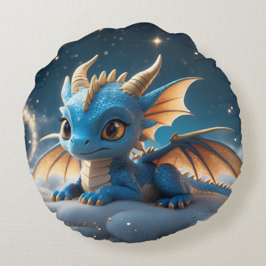 Kleiner blauer Dino auf einer Wolke Rond Kussen (Achterkant)