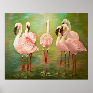 Kleinere flamingo's schilderkunst poster