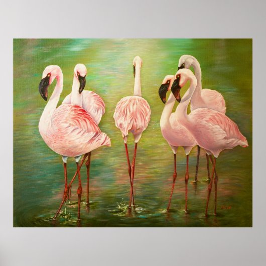 Kleinere flamingo's schilderkunst poster (Voorkant)