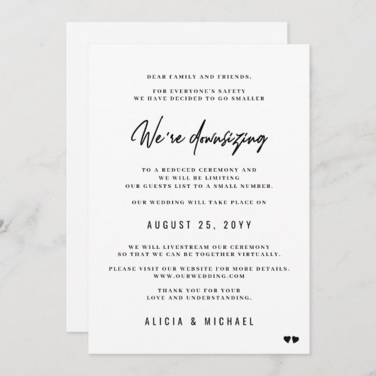 Kleinere moderne minimalistische bruiloft met mind aankondiging (Voorkant / Achterkant)