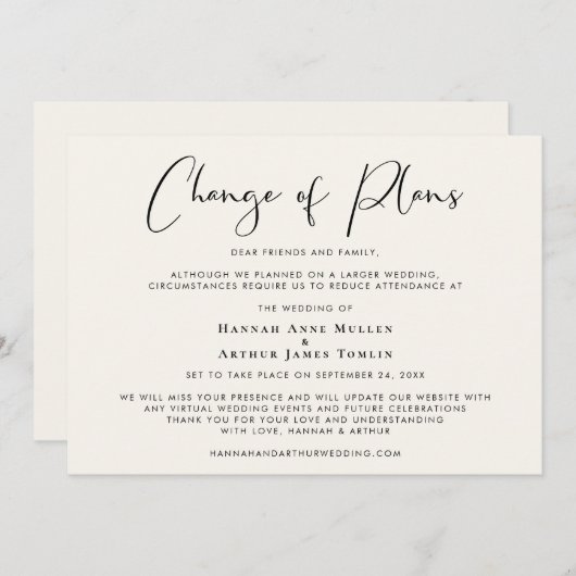 Kleinere Verkleinde Trouwplannen Gewijzigd Crème Aankondiging (Voorkant / Achterkant)