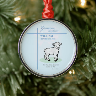 Kleinkind Doop Blauwe Lam Persoonlijk Metalen Ornament