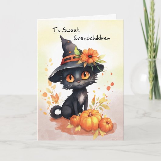 Kleinkinderen Lief Halloween Kat Kaart (Voorkant)