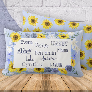 Kleinkinderen Namen Moederdag Zonnebloem Blauw Kussen