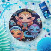 Kleinkleurige aliens in de ruimte papieren bordje (Feest)