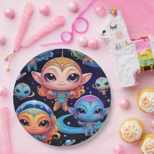 Kleinkleurige aliens in de ruimte papieren bordje