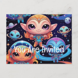 Kleinkleurige aliens in de ruimte uitnodiging briefkaart