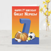 Kleinneef 7e verjaardag Sportballen Kaart (Gele Bloem)