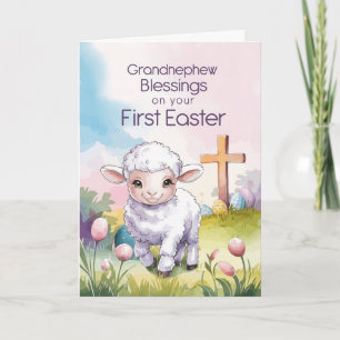 Kleinneefje Baby's eerste Pasen Religieus Lammetje Kaart