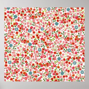 Kleinschalige bloemen, calico stijl naadloze achte poster