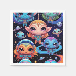 Kleinschalige meerkleurige aliens in de ruimte servet