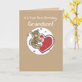 Kleinzoon 1e Verjaardag Beer Kaart (Gele Bloem)