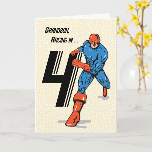 Kleinzoon 4e verjaardag superheld kaart (Gele Bloem)