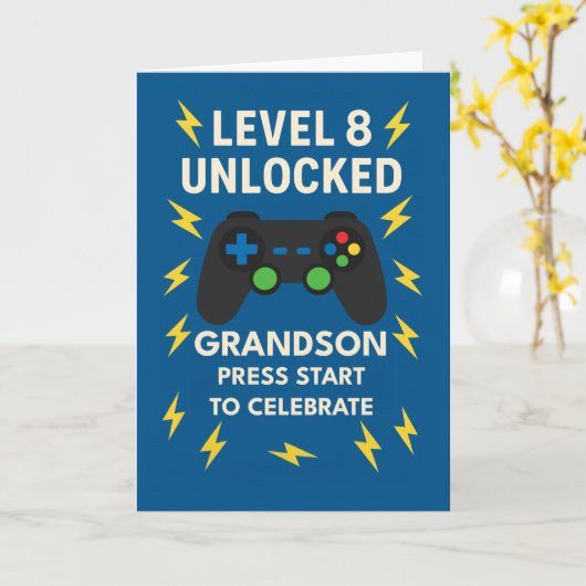 Kleinzoon 8e Verjaardag Spel Controller Leeftijd 8 Kaart (Gele Bloem)