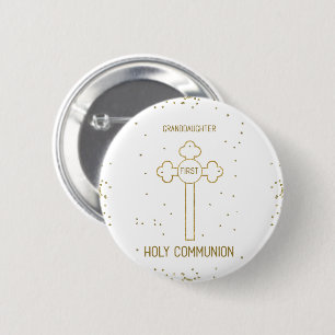 Kleinzoon Doet Haar Eerste Heilige Communie Gouden Ronde Button 5,7 Cm