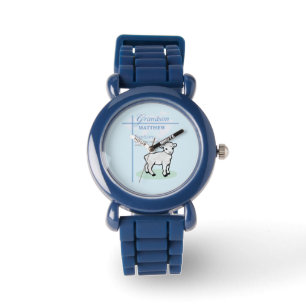 Kleinzoon Doop Blauwe Jongen Lam Gepersonaliseerd Horloge