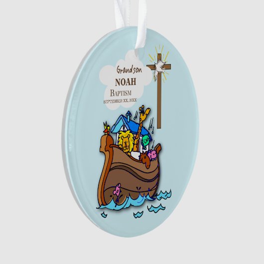 Kleinzoon Doop Noah's Ark Gepersonaliseerd Ornament (voorkant)