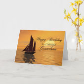 Kleinzoon, een zonsondergang jacht verjaardagskaar kaart (Gele Bloem)