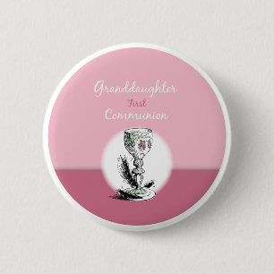 Kleinzoon Eerste Communie Roze, Kelk Ronde Button 5,7 Cm