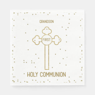 Kleinzoon Eerste Heilige Communie Gouden Kruis Servet