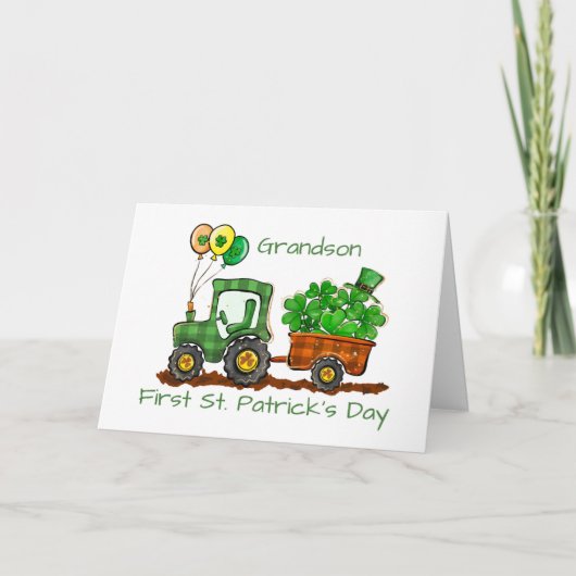 Kleinzoon eerste St Patricks Day Tractor laadt gel Kaart (Voorkant)