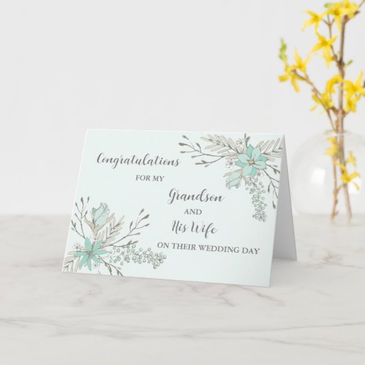 Kleinzoon en zijn vrouw trouwdag gefeliciteerd kaart (Gele Bloem)