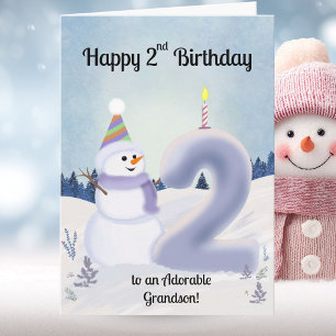 Kleinzoon Gefeliciteerd 2e verjaardag Sneeuwpop Bo Kaart