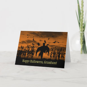 Kleinzoon Gelukkig Halloween Griezelen Scarecrow e Feestdagen Kaart