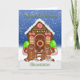 Kleinzoon Gingerbread House en familie Christmas G Feestdagen Kaart