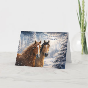 Kleinzoon kerst met paarden in de sneeuw  feestdagen kaart
