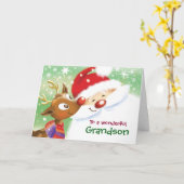 Kleinzoon, Kerstmis, Leuke Rendier & Kerstman Kaart (Gele Bloem)