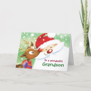 Kleinzoon, Kerstmis, Leuke Rendier & Kerstman Kaart